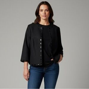 Sigrid Olsen Black Beaded Linen Cotton Blend Suit Separate Open Jacket Size 14